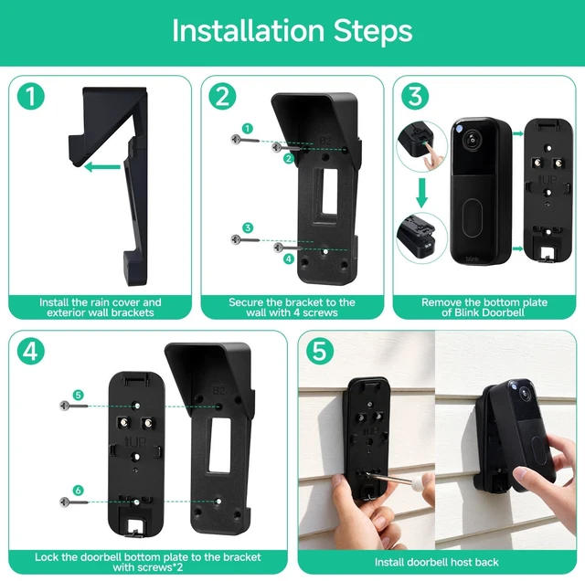 Alt view image 6 of 7 - Vinyl Siding Mount for Blink Video Doorbell 2nd Gen (2025 Release) | Anti-Slip Wedge Kit with Weatherproof Rain Cover for 4" Standard Vinyl Siding, Protective Shield Against Rain, Snow & Glare