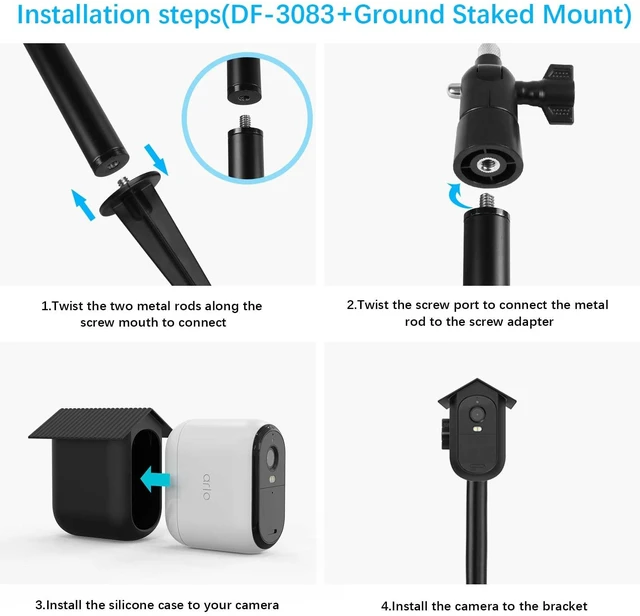 Alt view image 2 of 6 - Koroao Security Camera Ground Stake Heavy Duty Stand Mount with Silicone Skin Cover for Arlo Essential XL Camera (2nd Gen) Outdoor Security Camera Adjustable BracketBlack