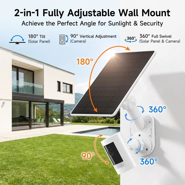 Alt view image 4 of 7 - Wall Mount for Ring Cameras and Solar Panels, 2-in-1 Universal Bracket | 360° Adjustable Compatible with Ring Stick Up Cam/Pro, Spotlight Cam Plus/Pro, Blink Arlo Wyze Eufy (Camera Not Included)