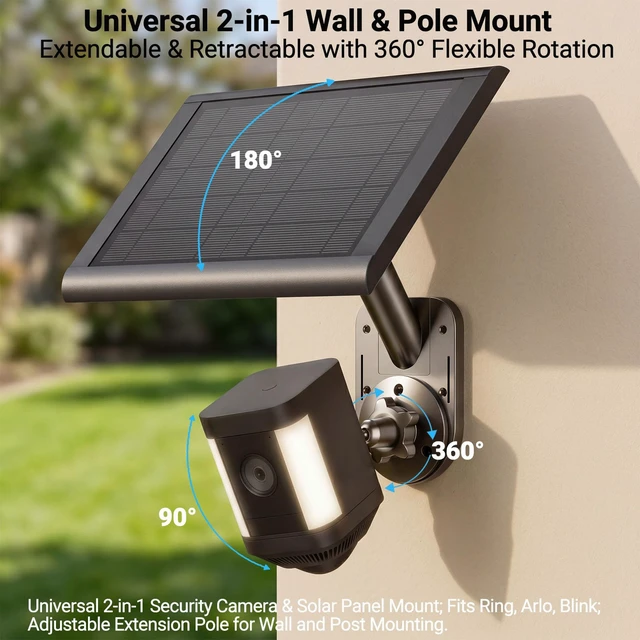 Alt view image 7 of 7 - AVEXOR 2-in-1 Wall and Pole Mount for Ring Camera and Solar Panel | Compatible with Ring Stick Up Cam, Spotlight Cam, Ring Solar Panels, Blink Outdoor, Arlo & standard 1/4"-20 devices