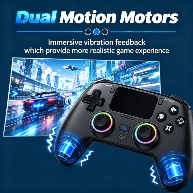 Alt view image 5 of 6 - Wireless Controller for P-S4/Ps3,Steam Deck/PC, Android, iOS, Switch | Hall Effect joysticks,RGB lighting,6-axis gyro,Wireless and wired,Turbo,vibration,Up to 12 hours of playtime