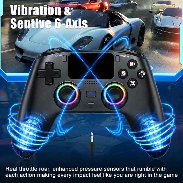 Alt view image 4 of 6 - Wireless Controller for P-S4/Ps3,Steam Deck/PC, Android, iOS, Switch | Hall Effect joysticks,RGB lighting,6-axis gyro,Wireless and wired,Turbo,vibration,Up to 12 hours of playtime