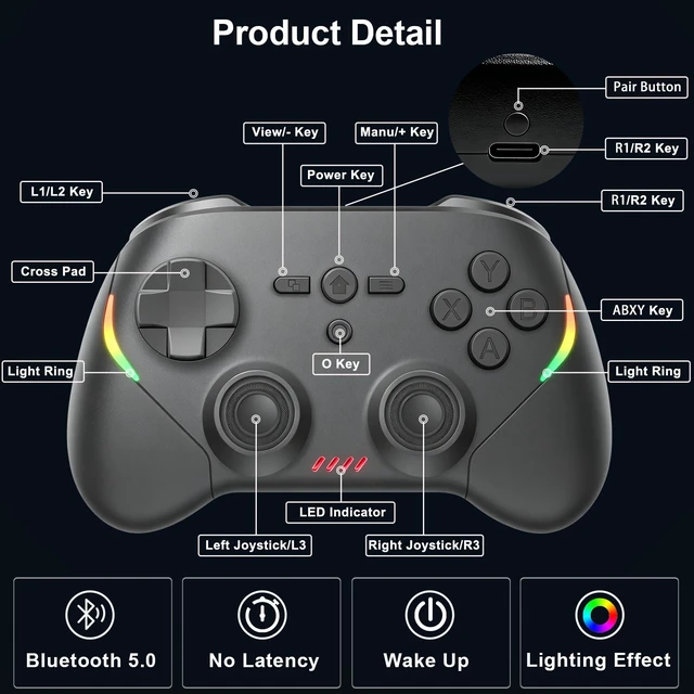 Alt view image 7 of 7 - Megadream Phone Controller for PC/Switch 2|Swith/Android/iPad/Tablet/iPhone Controller - RGB light - Hall Effect Trigger/Joystick - Call of Duty, Roblox, Genshin Impact, Direct Play