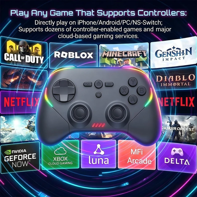Alt view image 5 of 7 - Megadream Phone Controller for PC/Switch 2|Swith/Android/iPad/Tablet/iPhone Controller - RGB light - Hall Effect Trigger/Joystick - Call of Duty, Roblox, Genshin Impact, Direct Play