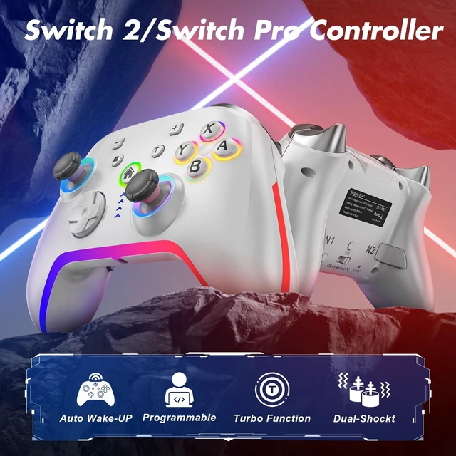 Alt view image 2 of 7 - Wireless Pro Controller for Switch 2/Switch/Lite/OLED,Replacement for Switch Pro Controller,Switch 2 Controller Support PC & Android/iOS with RGB LED,Wake-up,Programmable,Adjustable Turbo Vibration