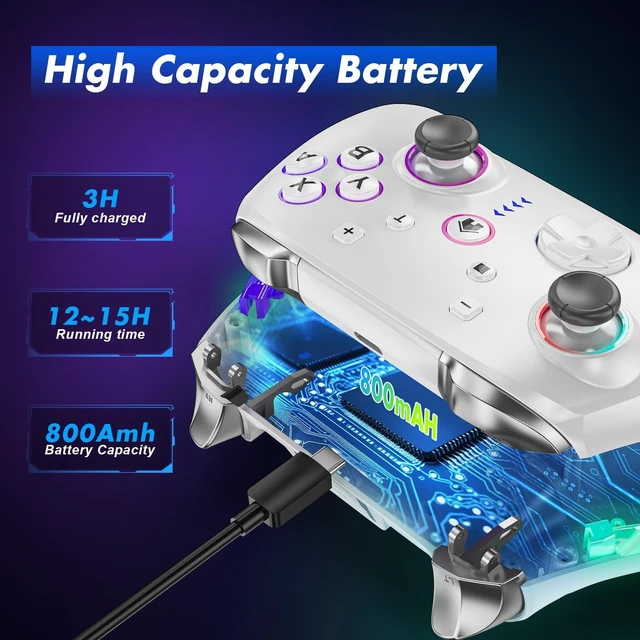 Alt view image 3 of 7 - Wireless Pro Controller for Switch 2/Switch/Lite/OLED,Replacement for Switch Pro Controller,Switch 2 Controller Support PC & Android/iOS with RGB LED,Wake-up,Programmable,Adjustable Turbo Vibration