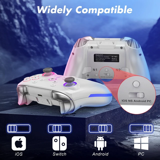 Alt view image 4 of 7 - Wireless Pro Controller for Switch 2/Switch/Lite/OLED,Replacement for Switch Pro Controller,Switch 2 Controller Support PC & Android/iOS with RGB LED,Wake-up,Programmable,Adjustable Turbo Vibration