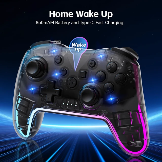 Alt view image 3 of 6 - Comdigio Wireless Pro Ergonomic Controller for Switch/PC/iOS/Andorid | Compatible with Lite/OLED/. 7-Color RGB Lighting, Turbo/Vibration Adjustment, 10H Battery life, One-Key Wake-Up.