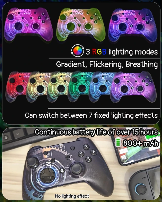 Alt view image 2 of 7 - Wzuicov Multi-Platform Game Controller with RGB & Dual-Mode Bluetooth & Wired Connection, Wireless Gamepad for Switch/Switch 2/iOS/Android/PC/TV Box/Tesla, Includes 2 USB-C Cables & Adapter