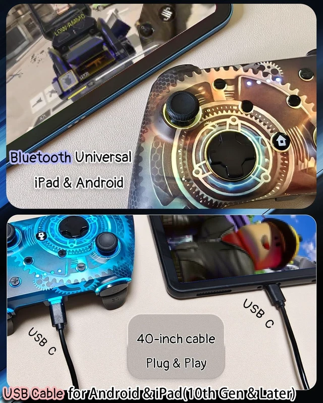 Alt view image 5 of 7 - Wzuicov Multi-Platform Game Controller with RGB & Dual-Mode Bluetooth & Wired Connection, Wireless Gamepad for Switch/Switch 2/iOS/Android/PC/TV Box/Tesla, Includes 2 USB-C Cables & Adapter