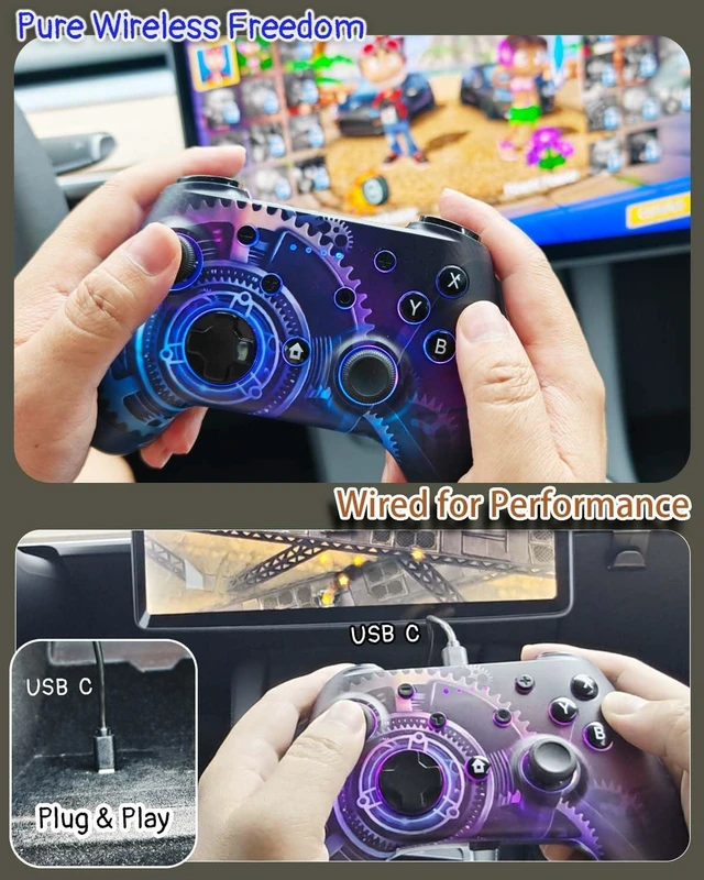 Alt view image 6 of 7 - Wzuicov Multi-Platform Game Controller with RGB & Dual-Mode Bluetooth & Wired Connection, Wireless Gamepad for Switch/Switch 2/iOS/Android/PC/TV Box/Tesla, Includes 2 USB-C Cables & Adapter