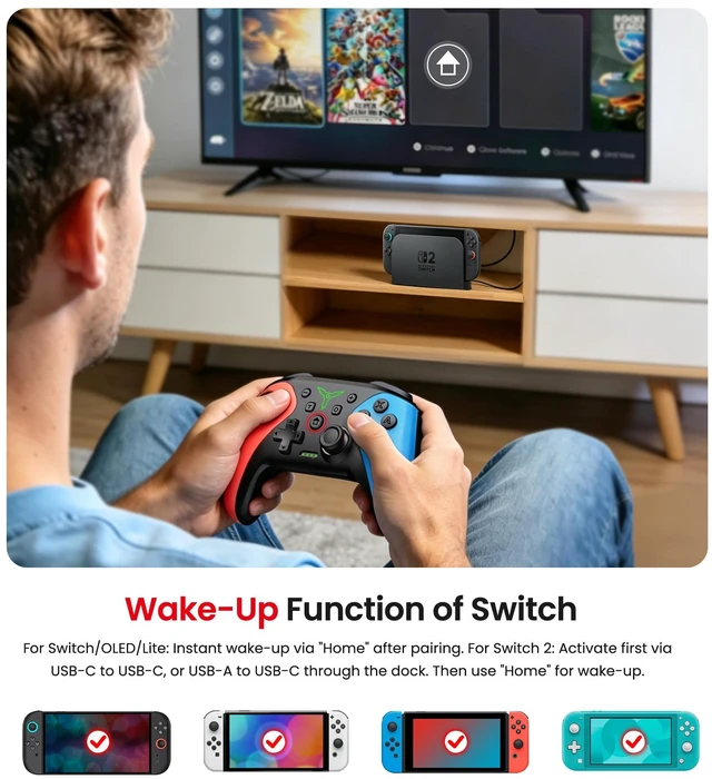Alt view image 5 of 7 - Wireless Switch Controller for Switch/Switch 2/Lite/OLED Controller, Switch Controller with a Mouse Touch Feeling on Back Buttons, Extra Switch Pro Controller with Wake-up,Programmable, Turbo Function