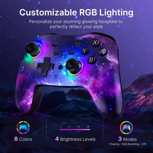 Alt view image 2 of 7 - NexiGo RGB Backlit Wireless Controller (No Deadzone) for Switch 2 and Switch, Bluetooth Pro Controller with Programmable Buttons, Vibration, Motion, Turbo, for Switch/PC/Android/iOS (Cosmic Nebula)