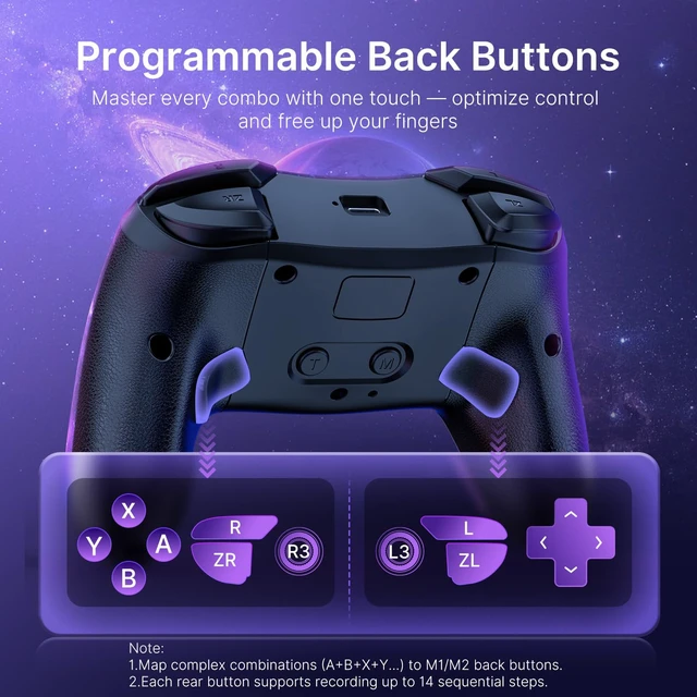 Alt view image 4 of 7 - NexiGo RGB Backlit Wireless Controller (No Deadzone) for Switch 2 and Switch, Bluetooth Pro Controller with Programmable Buttons, Vibration, Motion, Turbo, for Switch/PC/Android/iOS (Cosmic Nebula)