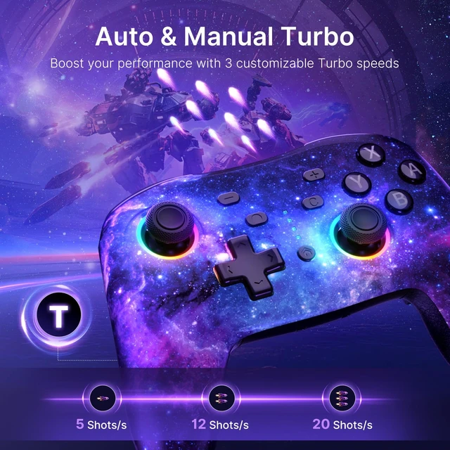 Alt view image 5 of 7 - NexiGo RGB Backlit Wireless Controller (No Deadzone) for Switch 2 and Switch, Bluetooth Pro Controller with Programmable Buttons, Vibration, Motion, Turbo, for Switch/PC/Android/iOS (Cosmic Nebula)
