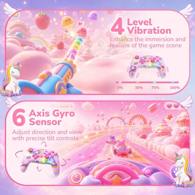 Alt view image 6 of 7 - NexiGo RGB Backlit Wireless Controller (No Deadzone) for Switch 2 and Switch, Bluetooth Pro Controller with Programmable Buttons, Vibration, Motion, Turbo, for Switch/PC/Android/iOS (Pink Unicorn)