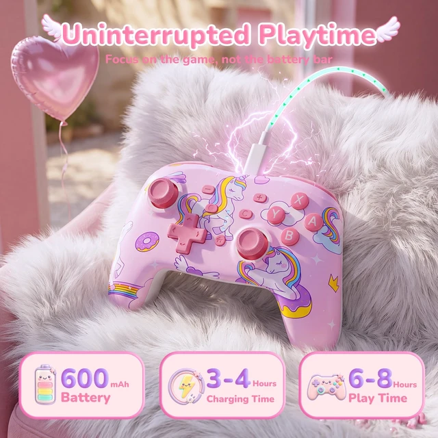 Alt view image 7 of 7 - NexiGo RGB Backlit Wireless Controller (No Deadzone) for Switch 2 and Switch, Bluetooth Pro Controller with Programmable Buttons, Vibration, Motion, Turbo, for Switch/PC/Android/iOS (Pink Unicorn)