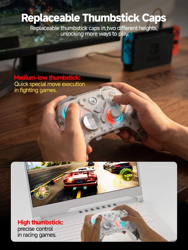 Alt view image 3 of 7 - Eelexa Wireless Tri-Mode TMR Controller for PC/Switch/Switch 2/iOS/Android/Steam,Anti-Drift TMR Joysticks, 1000Hz Polling Rate, Hall Effect Triggers, RGB Lighting and Charging Dock