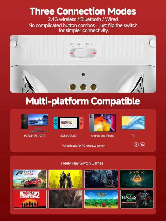 Alt view image 6 of 7 - Eelexa Wireless Tri-Mode TMR Controller for PC/Switch/Switch 2/iOS/Android/Steam,Anti-Drift TMR Joysticks, 1000Hz Polling Rate, Hall Effect Triggers, RGB Lighting and Charging Dock