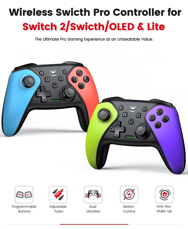 Alt view image 2 of 7 - ELISWEEN 2 Pack Wireless Switch Controller for Switch/Lite/OLED/Swicth 2 Controller, Switch Controller Joysticks Work with iOS/Android/PC-Switch 2 Pro TURBO Controller with Wake-up Programmable