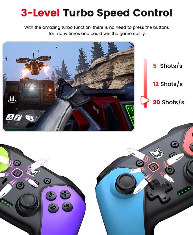 Alt view image 4 of 7 - ELISWEEN 2 Pack Wireless Switch Controller for Switch/Lite/OLED/Swicth 2 Controller, Switch Controller Joysticks Work with iOS/Android/PC-Switch 2 Pro TURBO Controller with Wake-up Programmable