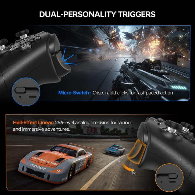 Alt view image 5 of 7 - GuliKit ES MAX Gaming Controller,Fast Bluetooth Wireless & Wired Gamepad | for PC/Steam/Switch/Android, Angle TMR Sticks, Dual-mode Triggers, Back Buttons, Switch 2 Wakeup & Gyro, Versatile Adapter