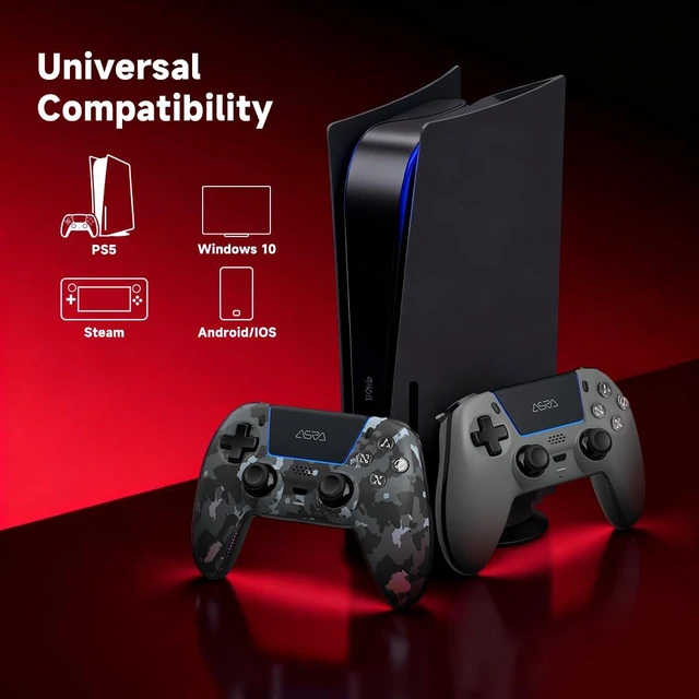 Alt view image 3 of 6 - ASRVA Gray Camouflage Wireless Gaming Controller for PS5/ PC/Steam & Mobile, Hall Effect Joystick & Triggers, 6-Axis Gyro, 1000mAh Battery, Programmable Back Buttons