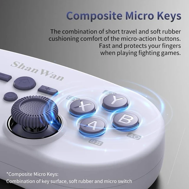 Alt view image 6 of 7 - ShanWan Mini Bluetooth Controller, Hall Effect Joystick & Micro Switch Buttons, Retro Wireless Gamepad for Switch/Switch 2, Steam Deck, PC, iOS, Android, Cloud Gaming, Pocket-Sized for Trave