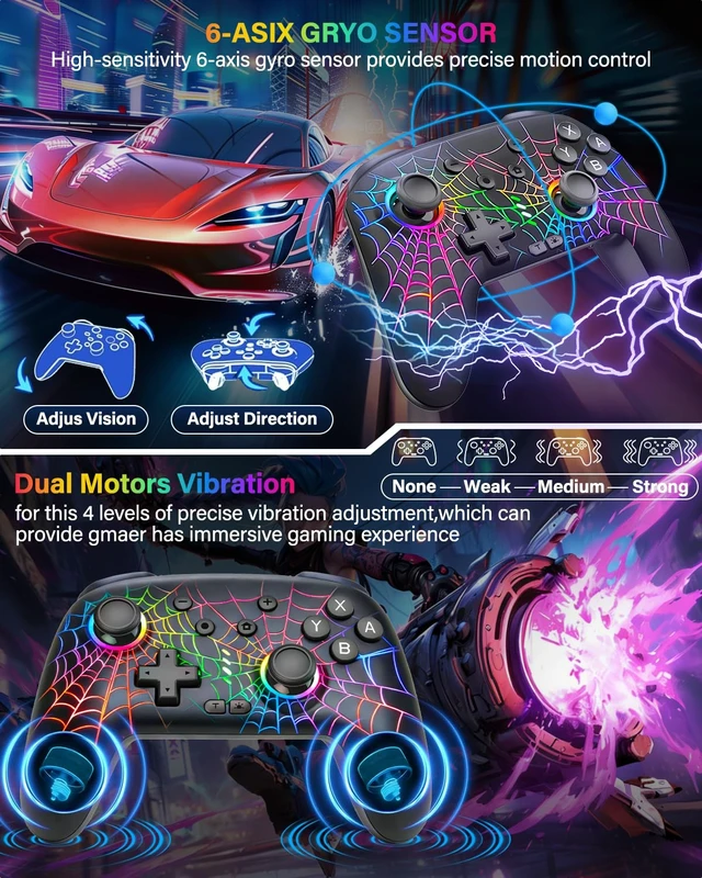 Alt view image 3 of 7 - Switch Controller Compatible with Nintendo Switch/Switch Lite/OLED/PC | Programmable Wireless Switch Controller with 10 LED Light, 6-Axis Motion, Turbo, Vibration, One-Key Wake Up & Pairing, Black