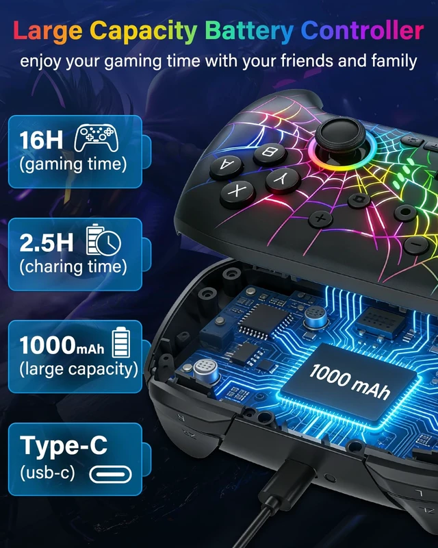 Alt view image 5 of 7 - Switch Controller Compatible with Nintendo Switch/Switch Lite/OLED/PC | Programmable Wireless Switch Controller with 10 LED Light, 6-Axis Motion, Turbo, Vibration, One-Key Wake Up & Pairing, Black