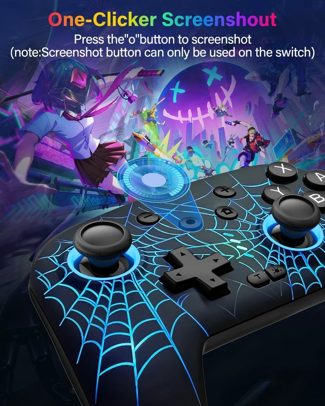 Alt view image 6 of 7 - Switch Controller Compatible with Nintendo Switch/Switch Lite/OLED/PC | Programmable Wireless Switch Controller with 10 LED Light, 6-Axis Motion, Turbo, Vibration, One-Key Wake Up & Pairing, Black