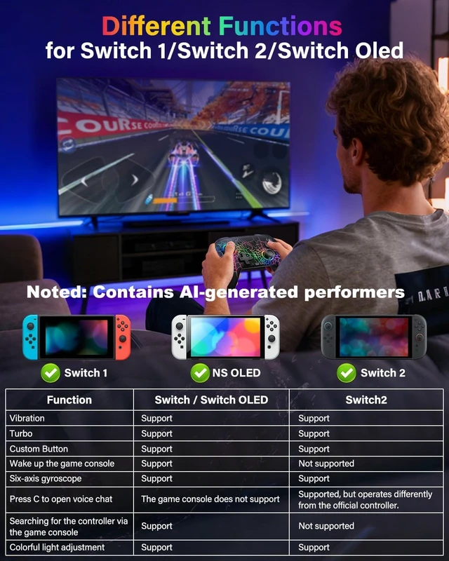 Alt view image 7 of 7 - Switch Controller Compatible with Nintendo Switch/Switch Lite/OLED/PC | Programmable Wireless Switch Controller with 10 LED Light, 6-Axis Motion, Turbo, Vibration, One-Key Wake Up & Pairing, Black