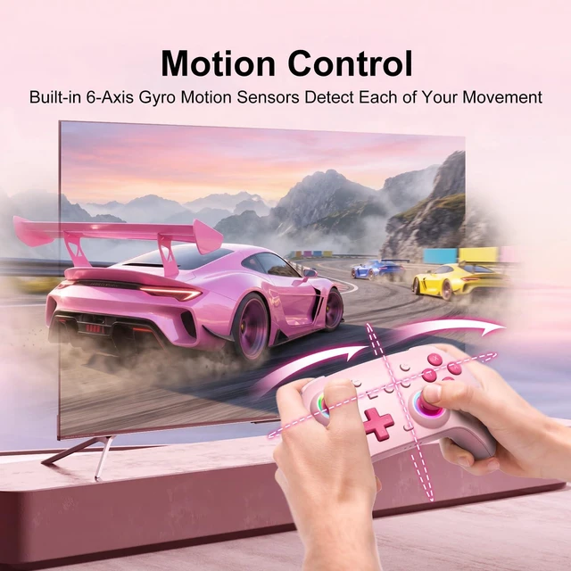Alt view image 2 of 7 - SIMGAL Pink Wireless Controller for Switch Joy-Con/PC, Breathing LED | Wireless gamepad with 6-axis gyro/dual vibration/ergonomic, Switch Lite/OLED/Steam Deck/PC compatible, bluetooth/wired