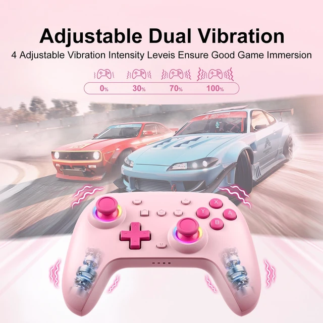 Alt view image 3 of 7 - SIMGAL Pink Wireless Controller for Switch Joy-Con/PC, Breathing LED | Wireless gamepad with 6-axis gyro/dual vibration/ergonomic, Switch Lite/OLED/Steam Deck/PC compatible, bluetooth/wired