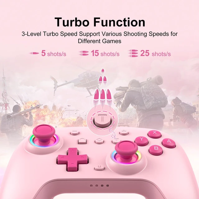 Alt view image 5 of 7 - SIMGAL Pink Wireless Controller for Switch Joy-Con/PC, Breathing LED | Wireless gamepad with 6-axis gyro/dual vibration/ergonomic, Switch Lite/OLED/Steam Deck/PC compatible, bluetooth/wired