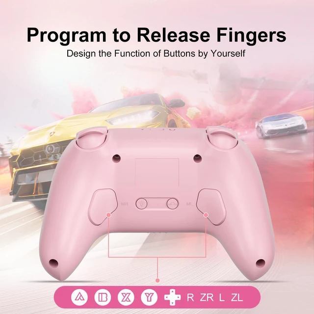 Alt view image 7 of 7 - SIMGAL Pink Wireless Controller for Switch Joy-Con/PC, Breathing LED | Wireless gamepad with 6-axis gyro/dual vibration/ergonomic, Switch Lite/OLED/Steam Deck/PC compatible, bluetooth/wired