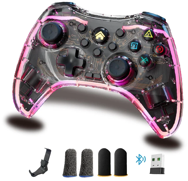 Main image of TurbX Wireless Game Controller Set for Nintendo Switch, PS4, iPhone, Android Phone, PC Steam Deck, Windows. Bluetooth video games joycon w/ Finger Sleeves,Phone Grip, PC Adapter, LED Light & Vibration