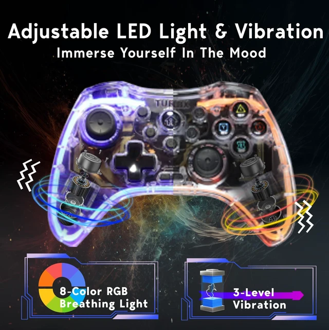 Alt view image 4 of 7 - TurbX Wireless Game Controller Set for Nintendo Switch, PS4, iPhone, Android Phone, PC Steam Deck, Windows. Bluetooth video games joycon w/ Finger Sleeves,Phone Grip, PC Adapter, LED Light & Vibration