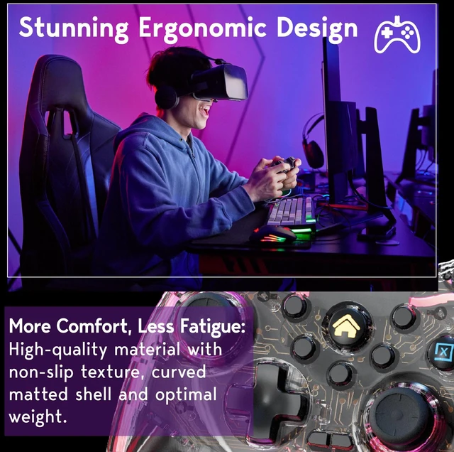 Alt view image 6 of 7 - TurbX Wireless Game Controller Set for Nintendo Switch, PS4, iPhone, Android Phone, PC Steam Deck, Windows. Bluetooth video games joycon w/ Finger Sleeves,Phone Grip, PC Adapter, LED Light & Vibration