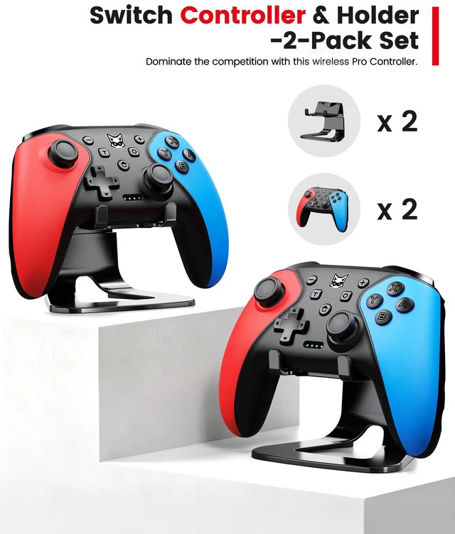 Alt view image 2 of 7 - Controller 2-Pack, Wireless Pro Controller for Switch2/Switch/Lite/OLED, Bluetooth with Programmable Back Buttons, Turbo, Vibration, Gyro, Compatible with iOS/Android/PC, Includes 2 Stands