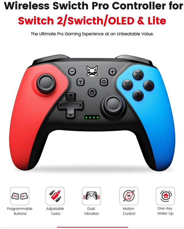 Alt view image 3 of 7 - Controller 2-Pack, Wireless Pro Controller for Switch2/Switch/Lite/OLED, Bluetooth with Programmable Back Buttons, Turbo, Vibration, Gyro, Compatible with iOS/Android/PC, Includes 2 Stands