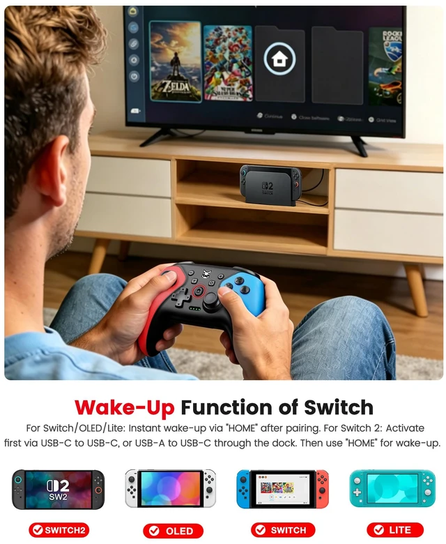 Alt view image 4 of 7 - Controller 2-Pack, Wireless Pro Controller for Switch2/Switch/Lite/OLED, Bluetooth with Programmable Back Buttons, Turbo, Vibration, Gyro, Compatible with iOS/Android/PC, Includes 2 Stands