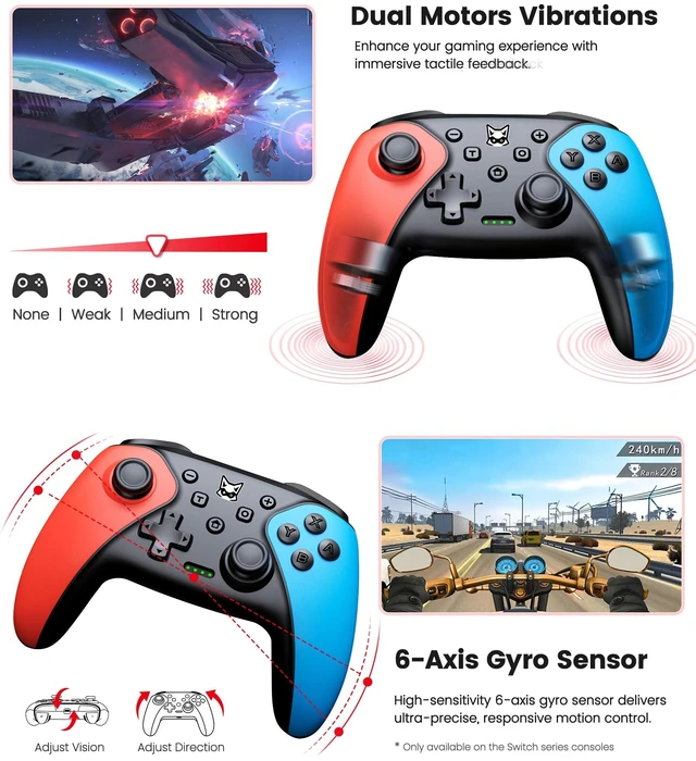 Alt view image 7 of 7 - Controller 2-Pack, Wireless Pro Controller for Switch2/Switch/Lite/OLED, Bluetooth with Programmable Back Buttons, Turbo, Vibration, Gyro, Compatible with iOS/Android/PC, Includes 2 Stands