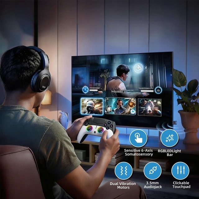 Alt view image 2 of 7 - Geemaker Wireless Game Controller, Black & White. Compatible with PS5, PC, iOS, Mac, Android, Steam Deck. Dual Vibration, 6-Axis Motion Control, Turbo, 3.5mm Audio Jack, Esports Grade Performance
