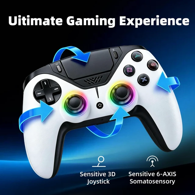Alt view image 3 of 7 - Geemaker Wireless Game Controller, Black & White. Compatible with PS5, PC, iOS, Mac, Android, Steam Deck. Dual Vibration, 6-Axis Motion Control, Turbo, 3.5mm Audio Jack, Esports Grade Performance