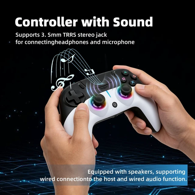 Alt view image 7 of 7 - Geemaker Wireless Game Controller, Black & White. Compatible with PS5, PC, iOS, Mac, Android, Steam Deck. Dual Vibration, 6-Axis Motion Control, Turbo, 3.5mm Audio Jack, Esports Grade Performance