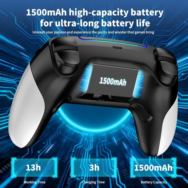 Alt view image 5 of 7 - VidPPluing Wireless Controller Compatible with PS5/Android/IOS/MAC/Steam Deck, Gamepad with LED Lighting/Hall Effect Trigger/Turbo/Macro/Dual Vibration/3.5mm Headset Jack - White