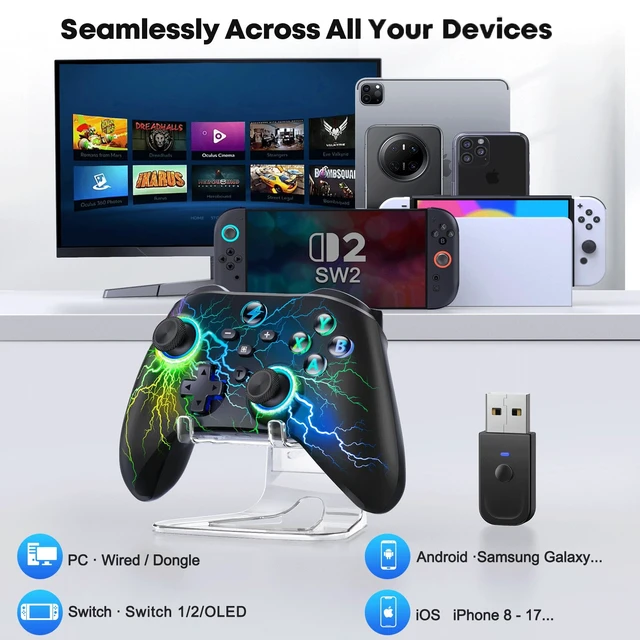 Alt view image 3 of 7 - AXYBCOOL Wireless PC Controller with Stand, PC Gaming Controller with Linear Triggers/Vibration/Turbo - No Dead Zone - Bluetooth Controller for PC/Switch/Switch 2/iOS/Android
