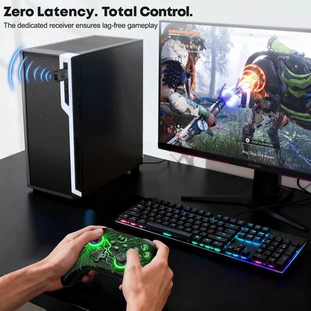 Alt view image 5 of 7 - AXYBCOOL Wireless PC Controller with Stand, PC Gaming Controller with Linear Triggers/Vibration/Turbo - No Dead Zone - Bluetooth Controller for PC/Switch/Switch 2/iOS/Android