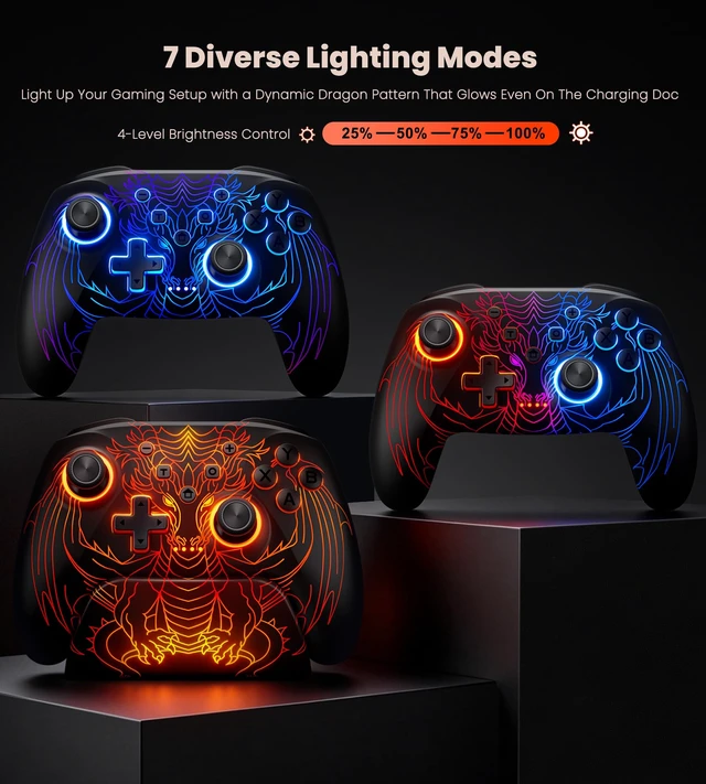 Alt view image 5 of 7 - Wireless Gaming Controller with Hall Joysticks & Triggers, Charging Dock Included. 1000Hz Polling Rate, 1000mAh Battery, RGB Lights, Programmable Keys, Turbo & Motion Control. Compatible with PC, Swit